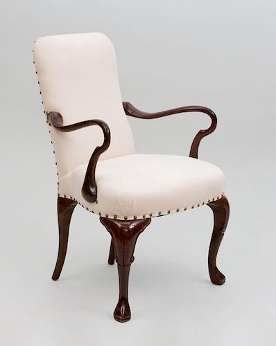 Queen Anne Style Stained Mahogany Armchair