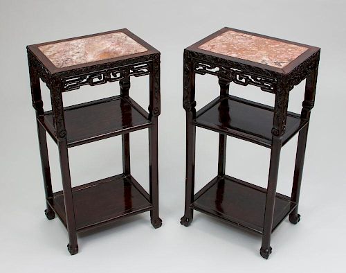 Pair of Chinese Carved Hardwood Stands