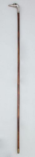 English Cane with Silvered Bird Head-Form Handle