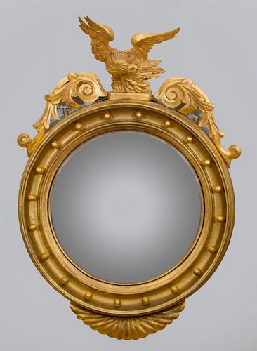 Federal Style Giltwood Convex Mirror with Eagle-Form Crest