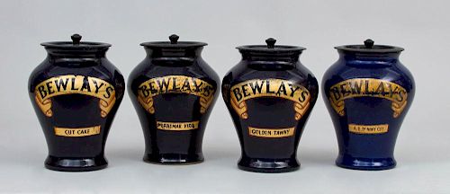 Set of Four Royal Doulton 'Bewlay's' Pottery Tobacco Jars with Lids