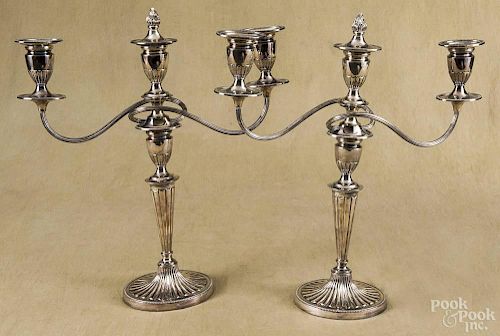 Pair of English silver plated candelabra, early 20th c., 18 1/2'' h.
