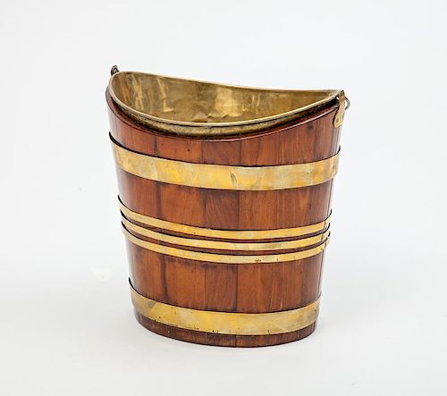 Dutch Brass-Banded Mahogany Peat Bucket
