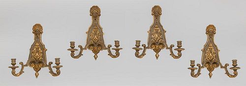 Set of Four Louis XVI Style Painted and Parcel-Gilt Wall Lights