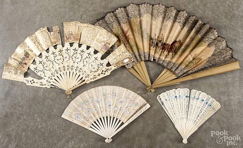 Four hand fans, 19th c., to include two ivory examples.