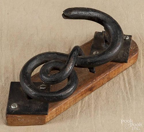 Wrought iron snake door knocker, probably 20th c., 8'' h.