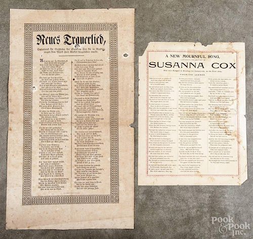 German printed broadside of the ballad of Susanna Cox, early 19th c.