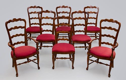 Set of Eight French Provincial Oak Dining Chairs
