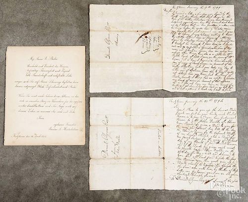 Two Pennsylvania handwritten letters regarding legal matters of money owed, dated 1794 and 1799