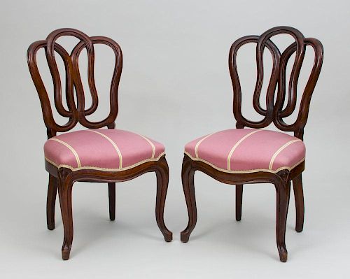 Pair of Louis XV Style Carved Mahogany Side Chairs