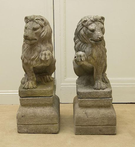 Pair of Cast-Stone Lions