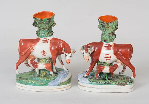 Two Staffordshire Pottery Cow-Form Spill Vases