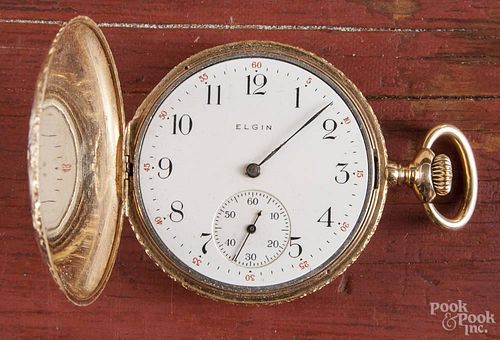 Elgin 14K gold pocket watch, with hunting case, #15696359.