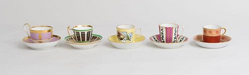 Five English and French Porcelain Teacups and Saucers