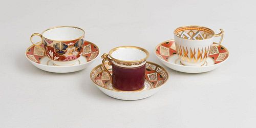 Three Assorted Porcelain Teacups and Saucers