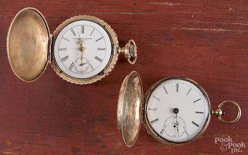 Two pocket watches, to include Standard & Logle, with hunting cases, both marked gold