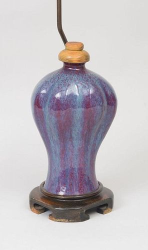 Chinese Flambé-Glazed Porcelain Baluster-Form Vase, Mounted on a Lamp Stand