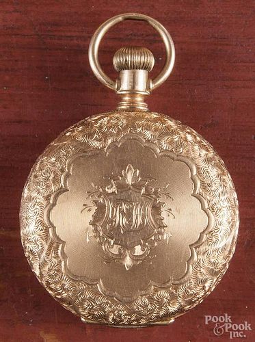 Ladies Elgin 14K yellow gold pocket watch, with hunting case, #2257168.
