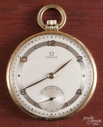 Omega 14K yellow gold pocket watch, #11082684, the case dated 1954.