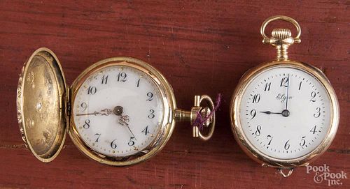 Two ladies 14K yellow gold pocket watches, to include Elgin and an unmarked.