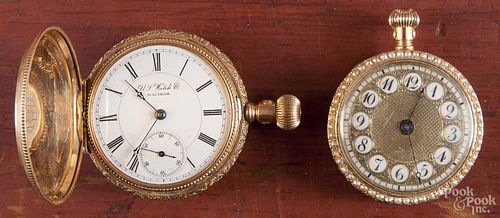 Two ladies 14K yellow gold pocket watches, to include Waltham and W.E. Hadlock & Co.