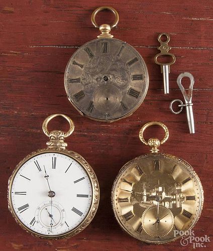 Three gold key wind pocket watches.