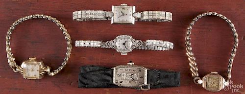 Five ladies wrist watches, to include gold and other, stretch and ribbon bands, etc.