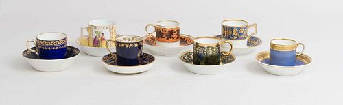 Seven Sèvres, English, and Vienna Porcelain Teacups and Saucers