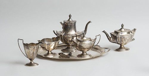 Gorham Monogrammed Silver Five-Piece Tea and Coffee Service and Matching Tray, in the "Plymouth" Pattern