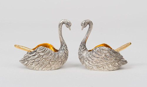 Pair of Mexican Silver-Gilt Swan-Form Salts