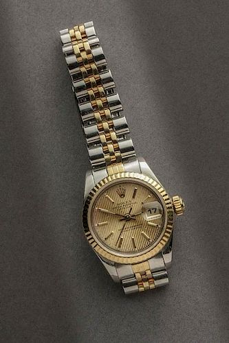 Lady's 18K Yellow Gold and Stainless Steel Automatic Wristwatch, Rolex, Oyster Perpetual, Date Just, Swiss.