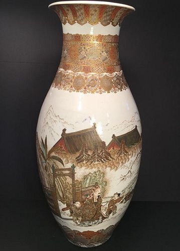 ANTIQUE Japanese Satsuma Floor vase, 30" H, Meiji period