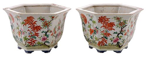 Pair Chinese Famille Verte Planters