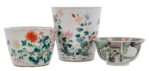 Three Pieces Famille Verte Porcelain