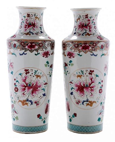 Pair Chinese Export Famille Rose Porcelain Large Vases