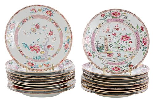 Twenty Chinese Export Famille Rose Plates