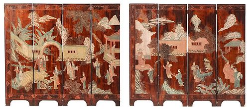 Pair of Chinese Laquered Floor Screens