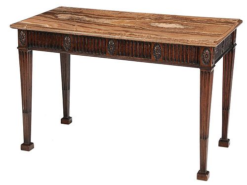 George III Style Carved Mahogany Marble Top Console Table