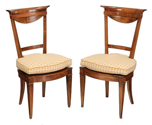 Pair Biedermeier Fruitwood Caned Side Chairs
