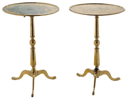 Pair Brass Tilt Top Tripod Candlestands