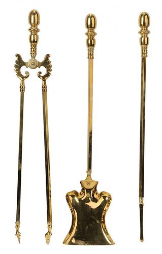 Set of Three Brass Fireplace Tools