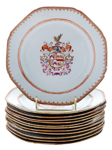 Set of Twelve Chinese Export Porcelain Armorial Plates
