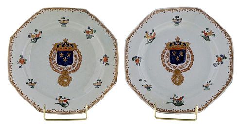 Pair Chinese Export Porcelain Armorial Plates