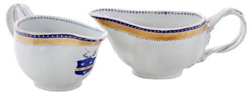 Pair Chinese Export Porcelain Armorial Sauce Boats