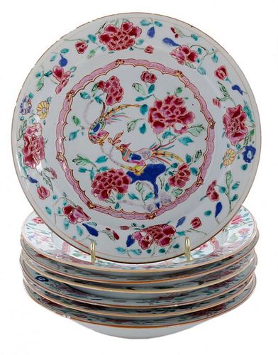 Seven Chinese Export Famille Rose Shallow Bowls