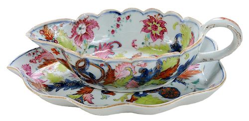 Chinese Export Porcelain Sauce Boat and Stand