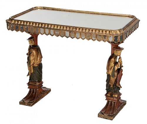 Italian Neoclassical Style Parcel Gilt, Polychromed and Mirrored Table