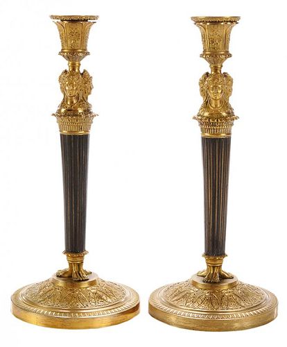Pair French Empire Bronze Candlesticks