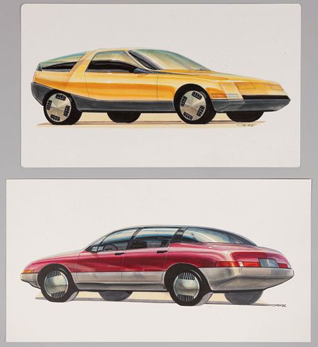 JOHN ORFE (AMERICAN, 20TH CENTURY) ORIGINAL AUTOMOTIVE CONCEPT DRAWINGS, LOT OF TWO