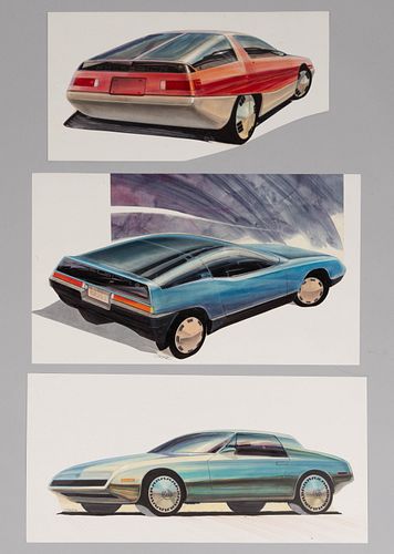 JOHN ORFE (AMERICAN, 20TH CENTURY) ORIGINAL AUTOMOTIVE CONCEPT DRAWINGS FOR VOLKSWAGEN, LOT OF THREE